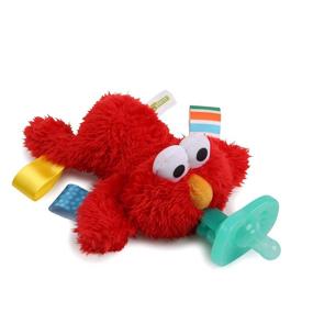 img 4 attached to Успокаивающая пустышка Bright Starts Sesame Street Cozy Coo, не содержащая бисфенола-А, с плюшевой игрушкой - Elmo, Ages Newborn +, зеленая, 4,42x2,04x4,17 дюйма (упаковка из 1 шт.)