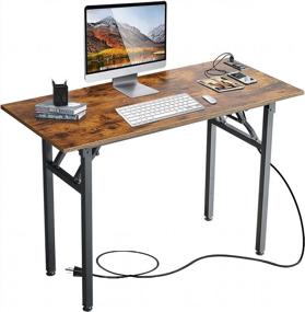 img 4 attached to Frylr Rustic Brown Industrial Computer Desk With Power Outlet And USB Ports For Home Office Workstation