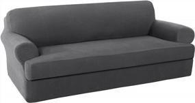 img 4 attached to H.VERSAILTEX 2 Pieces Sofa Cover High Stretch Sofa Slipcover Stylish Furniture Cover/Protector Suit For T Cushion/Box Cushion Soft With Elastic Bottom For Kids - Sofa 72"-88" - Charcoal Gray