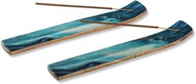 img 4 attached to Mango Wood Blue Incense Holder Set Of 2 - Ash Catcher Tray For Home Decor, Insence Burner Holders For Sticks