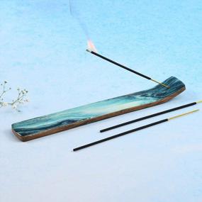 img 1 attached to Mango Wood Blue Incense Holder Set Of 2 - Ash Catcher Tray For Home Decor, Insence Burner Holders For Sticks