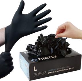 img 4 attached to Black Nitrile Disposable Gloves - FINITEX, 5mil, Powder-free, Medical Exam, Latex-Free, 100 PCS for Examination, Home Cleaning, Food Handling (Large)