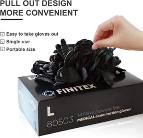 img 1 attached to Black Nitrile Disposable Gloves - FINITEX, 5mil, Powder-free, Medical Exam, Latex-Free, 100 PCS for Examination, Home Cleaning, Food Handling (Large)
