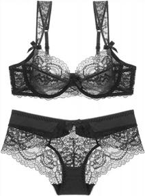 img 4 attached to Women'S Underwire Lace Floral Bra Unlined Full Coverage Un-Padded Bra And Panties Set - SHEKINI Lingerie.
