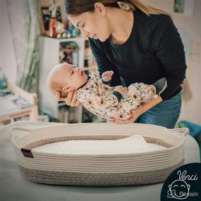 img 3 attached to Smile Venci Baby Changing Pad: Organic Cotton Rope, Removable Foam Pad, & Waterproof Design - Portable Moses Basket Changing Basket with Canvas Carrying Bag
