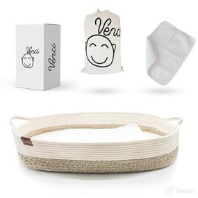 img 4 attached to Smile Venci Baby Changing Pad: Organic Cotton Rope, Removable Foam Pad, & Waterproof Design - Portable Moses Basket Changing Basket with Canvas Carrying Bag
