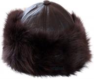 women's faux leather cossack beanie hat winter ski cap logo
