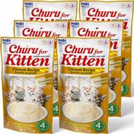 inaba churu kitten беззерновой сливочный пюре lickable cat treates с dha, epa, витамином e и таурином - 0,5 унции каждый (4 шт. в упаковке), рецепт с курицей - 24 тюбика логотип