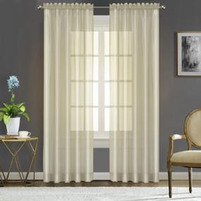 img 4 attached to Beige Sheer Voile Curtains For Living Rooms & Bedrooms - Oakias 2 Panels, Each 54 X 96 Inches