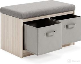 img 2 attached to 🪑 Gray Upholstered Storage Bench by Signature Design: Blariden with Removable Baskets