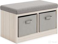 🪑 gray upholstered storage bench by signature design: blariden with removable baskets logo