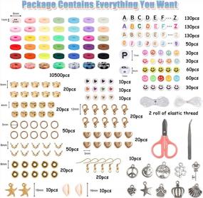 img 3 attached to DIY Jewelry Making Kit: 10500Pcs Of Polymer Clay Beads In 42 Colors With Charms And Elastic Strings