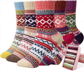 img 4 attached to 5 Pairs Of Vintage Thick Knit Wool Cotton Socks For Women - Ideal For Casual And Warm Winter Wear