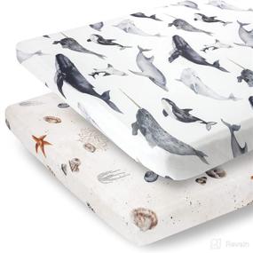 img 4 attached to 🐠 Pobibaby - 2 Pack Premium Pack N Play Sheets: Stylish Ocean Pattern for Standard Pack and Plays and Mini Cribs - Ultra-Soft Jersey Knit, Safe & Snug (Seaside)
