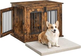 img 4 attached to 🐶 FEANDREA Rustic Brown Dog Crate Furniture: Modern Kennel for Small & Medium Dogs up to 45lb - Dual Entries, Double Duty as Side End Table - Heavy-Duty Cage with Thick Cushion (UPFC006X01)