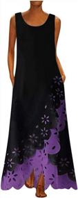 img 4 attached to Sleeveless Printed Maxi Dress For Women Round Neck Spring Fall Long Dress Beach Dress