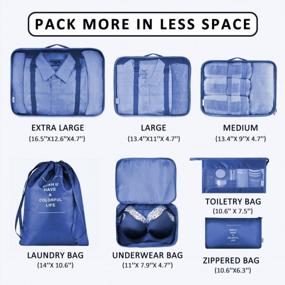img 1 attached to Эффективная организация вашей багажной сумки с набором кубиков для упаковки из 7 штук и туалетной сумкой в цвете "морская волна".