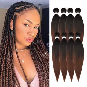 img 4 attached to Professional Crochet Braiding Hair: Pre-Stretched Yaki Synthetic Extension In Natural Ombre #1B/30 - 32 Inch (8 Packs)