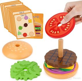 img 4 attached to 🍔 Montessori Wooden Burger Stacking Toys for 1, 2, 3, 4 Year Olds - Educational Fine Motor Skill Toy for Toddlers and Preschoolers, Aizweb Learning Toys Gift