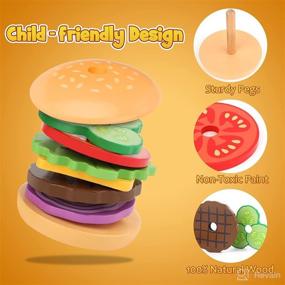 img 1 attached to 🍔 Montessori Wooden Burger Stacking Toys for 1, 2, 3, 4 Year Olds - Educational Fine Motor Skill Toy for Toddlers and Preschoolers, Aizweb Learning Toys Gift