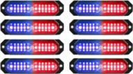 12-led ultra slim surface mount flashing strobe lights for truck car vehicle emergency beacon hazard warning - 8pcs sync feature led mini grille light head (red/blue) логотип