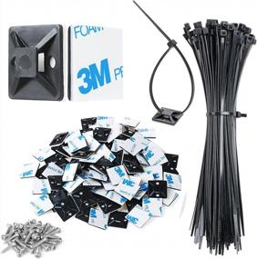img 4 attached to Organize Your Cables With 200 Strong 3M Adhesive Black Zip Tie Mounts And 8" Ties, Screws, And UV Protection - Outdoor Cable Clip Management Anchors!