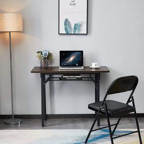 img 3 attached to Складной компьютерный стол с полкой для хранения - идеально подходит для небольших домашних офисов и учебных помещений