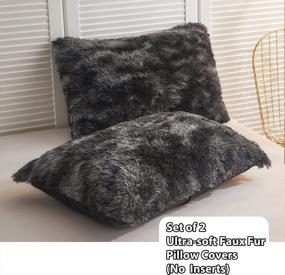 img 3 attached to Black Shaggy Plush Faux Fur Pillow Shams (2 Pack) With Marble Print, Velvety Soft Decorative Throw Pillow Covers, Luxury Cushion Cases With Zipper Closure, 20"X26" Size - LIFEREVO
