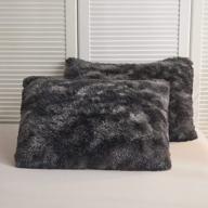 black shaggy plush faux fur pillow shams (2 pack) with marble print, velvety soft decorative throw pillow covers, luxury cushion cases with zipper closure, 20"x26" size - liferevo логотип