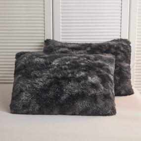 img 4 attached to Black Shaggy Plush Faux Fur Pillow Shams (2 Pack) With Marble Print, Velvety Soft Decorative Throw Pillow Covers, Luxury Cushion Cases With Zipper Closure, 20"X26" Size - LIFEREVO
