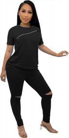 img 2 attached to Women'S 2 Piece Outfits Short Sleeve T-Shirts Joggers Sets Sexy Club Jumpsuit Tracksuit