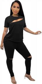 img 4 attached to Women'S 2 Piece Outfits Short Sleeve T-Shirts Joggers Sets Sexy Club Jumpsuit Tracksuit
