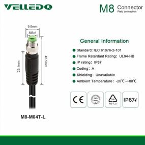 img 3 attached to Industrial Grade Pre-Wired M8 Connector Cable With 4-Pin Male A-Coding - 3M/10FT PVC Line From VELLEDQ