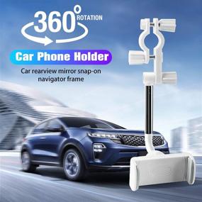 img 3 attached to 360 Rear View Mirror Phone Holder Phone Stand For Car Cell Phone Automobile Cradle And GPS Mount Adjustable Car Back Seat Mobile Phone Holder Degrees Rotating Retractable (White)