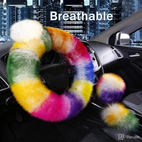 img 3 attached to Multicolor Fuzzy Steering Wheel Cover Car Accessories Universal Fit Car Steering Wheel Gear Shift Cover Handbrake Cover (Colorful)