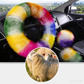 img 2 attached to Multicolor Fuzzy Steering Wheel Cover Car Accessories Universal Fit Car Steering Wheel Gear Shift Cover Handbrake Cover (Colorful)