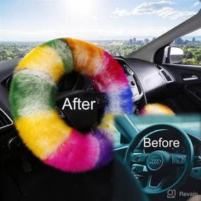 img 1 attached to Multicolor Fuzzy Steering Wheel Cover Car Accessories Universal Fit Car Steering Wheel Gear Shift Cover Handbrake Cover (Colorful)