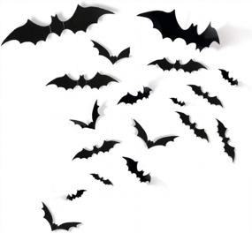 img 4 attached to 72PCS Kizh Christmas 3D Bat Decoration - 4 размера ПВХ-декоративных страшных летучих мышей для домашнего декора и вечеринок в помещении в качестве наклеек на стены, оконных наклеек и праздничных принадлежностей