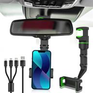 360° rear view mirror phone holder with 3 in 1 charging cable - multi-functional car phone stand for gps, universal car phone holder for most phones logo