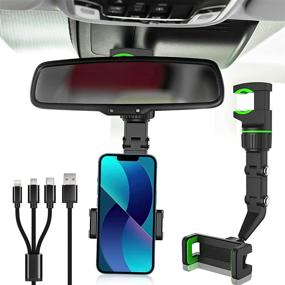 img 4 attached to 360° Rear View Mirror Phone Holder with 3 in 1 Charging Cable - Multi-functional Car Phone Stand for GPS, Universal Car Phone Holder for Most Phones