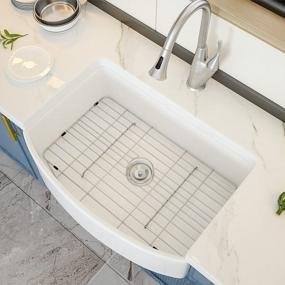 img 1 attached to GhomeG'S White Farmhouse Apron Front Sink: Spacious 30"X19" Fireclay Ceramic Porcelain Single Bowl With Protective Bottom Grid And Strainer
