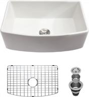 ghomeg's white farmhouse apron front sink: spacious 30"x19" fireclay ceramic porcelain single bowl with protective bottom grid and strainer logo