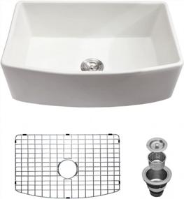 img 4 attached to GhomeG'S White Farmhouse Apron Front Sink: Spacious 30"X19" Fireclay Ceramic Porcelain Single Bowl With Protective Bottom Grid And Strainer