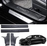 🚪 fatudoz 4pcs glossy carbon fiber pattern door sill protector abs for tesla model 3 2018-2022, front rear entry guard scuff plate decoration accessories logo