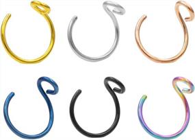 img 1 attached to Set Of 6 Faux Nose Rings - 20G Faux Piercing Jewelry With 8Mm Face Nose Hoops For Unisex