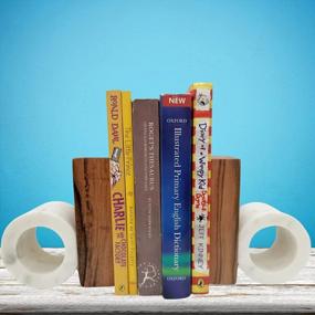 img 3 attached to Wooden And Marble Bookends For Stylish Shelf Decor And Book Organization