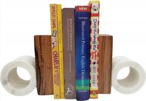 img 4 attached to Wooden And Marble Bookends For Stylish Shelf Decor And Book Organization