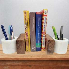 img 2 attached to Wooden And Marble Bookends For Stylish Shelf Decor And Book Organization