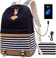 🎒 canvas stripe college backpack: stylish bookbag for kids logo