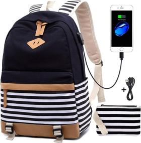 img 4 attached to 🎒 Canvas Stripe College Backpack: Stylish Bookbag for Kids